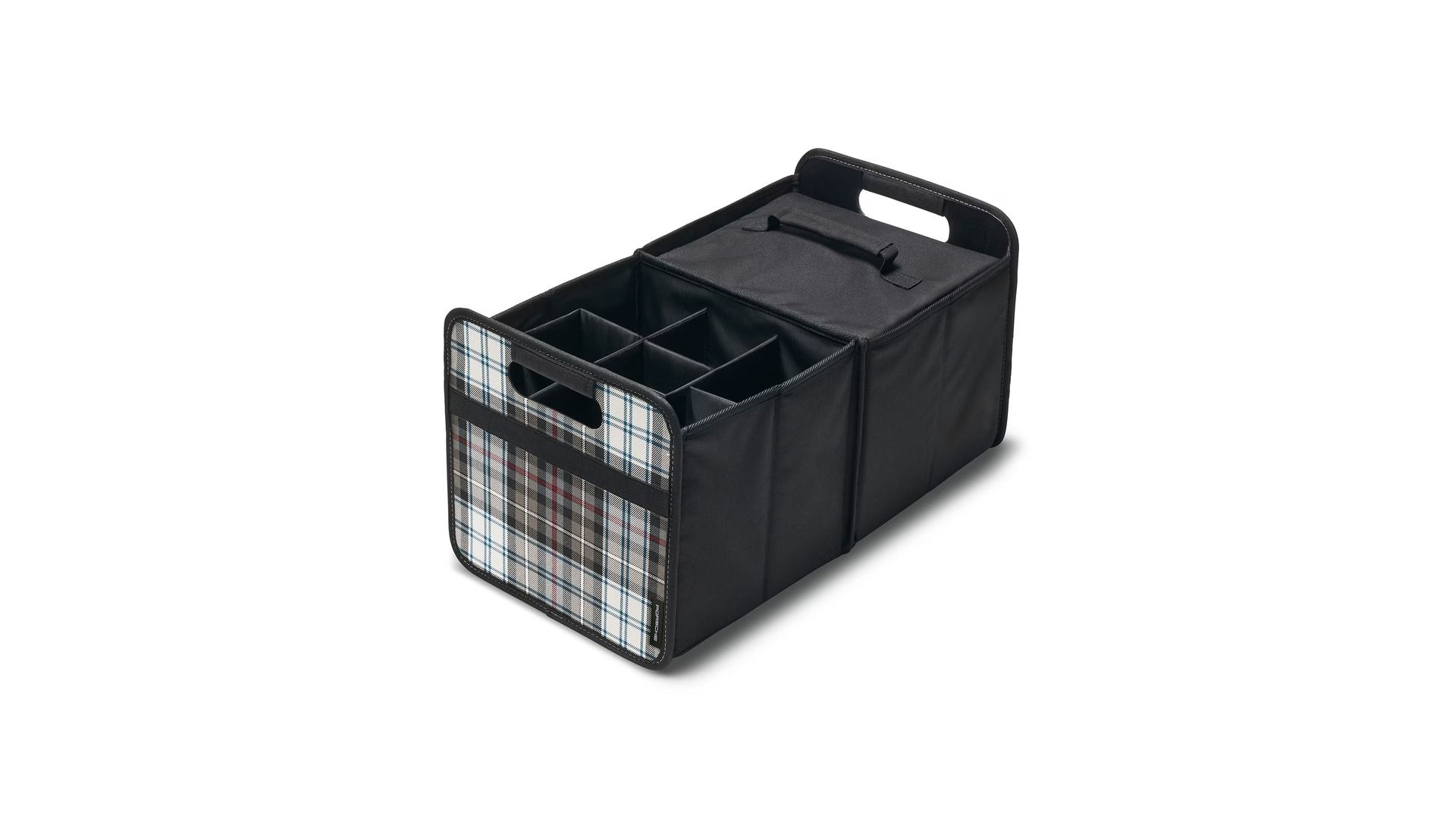 Полный комплект Складной багажник в дизайне Heritage - Turbo 50 Tartan, Багажный бокс Heritage Design - Turbo 50 Tartan, черная вставка для бутылки/сумки-холодильника для Porsche Macan II — фото 2