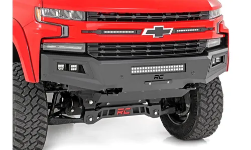 Передний бампер с увеличенным просветом, LED-свет и защитная пластина, Chevrolet Silverado 1500 (2019–2022), Rough Country — фото 1