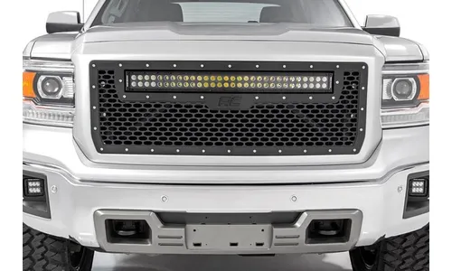 Сетчатая решётка радиатора, свет серии Black с янтарными ДХО, GMC Sierra III, Rough Country — фото 4