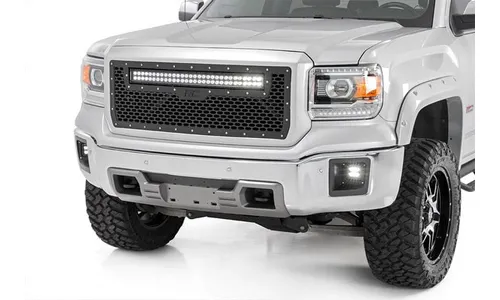 Сетчатая решётка радиатора, свет серии Black с белыми ДХО, GMC Sierra III, Rough Country — фото 2