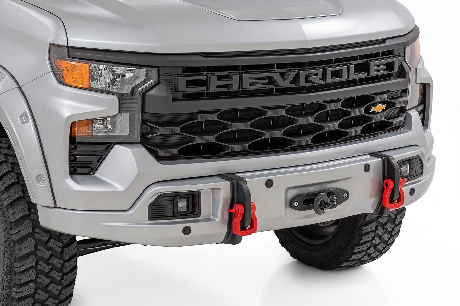 Облицовка переднего силового бампера, Серебристый, для Chevrolet Silverado 1500 (2023–2026), Rough Country — фото 1