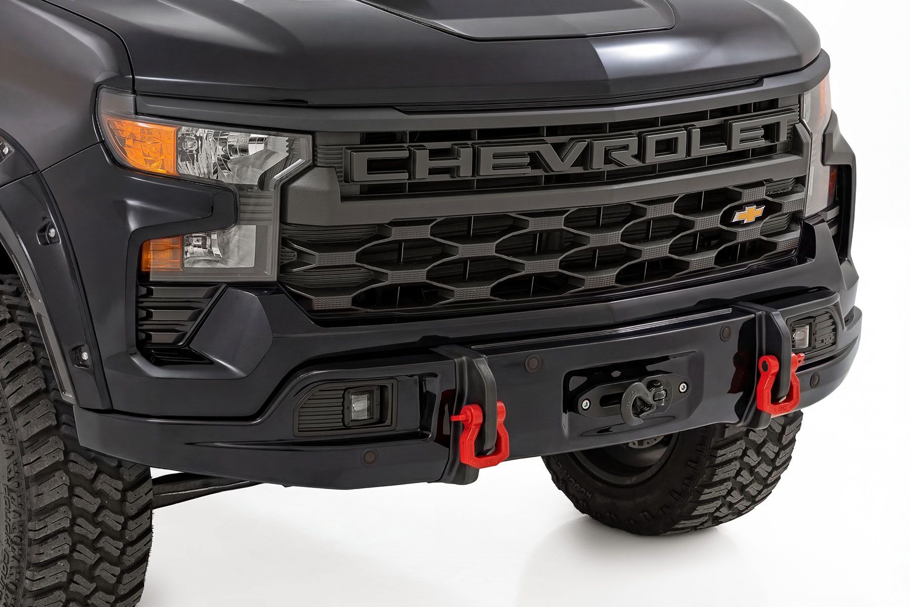 Облицовка переднего силового бампера, Черный металлик, для Chevrolet Silverado 1500 (2023–2026), Rough Country — фото 1