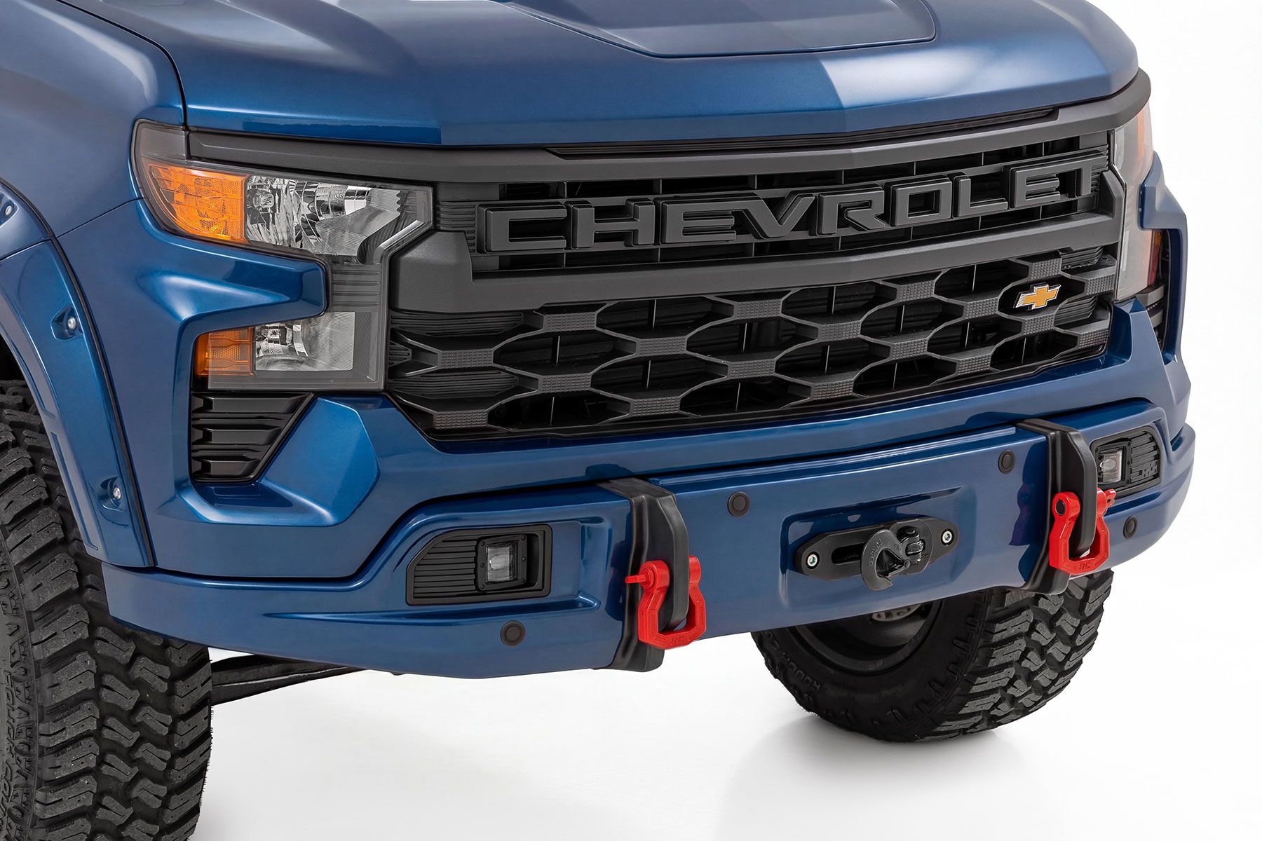 Передний силовой бампер, с лебедкой PRO12000S, Голубой, для Chevrolet Silverado 1500 (2023–2026), Rough Country — фото 1