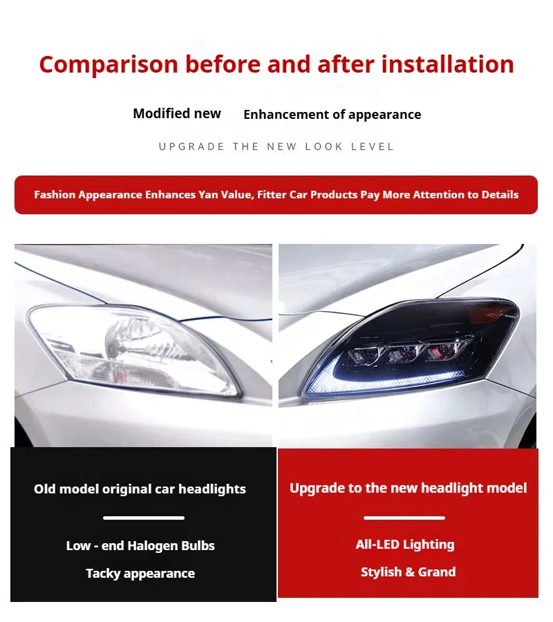 Фары передние LED с ходовыми огнями для Toyota Vios (2008-2013), комплект, комплект, FT Carlight Carlight — фото 7