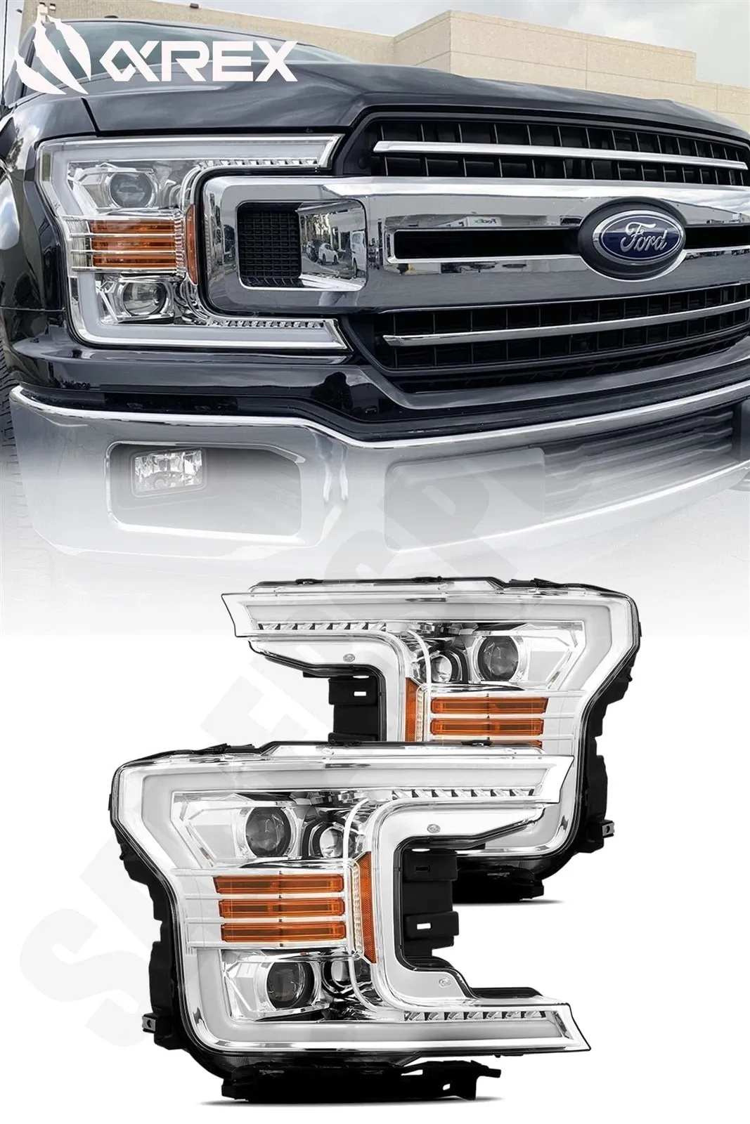 Фары проекторные светодиодные Chrome LUXX для Ford F-150 XL/XLT 2018–2020, AlphaRex — фото 1