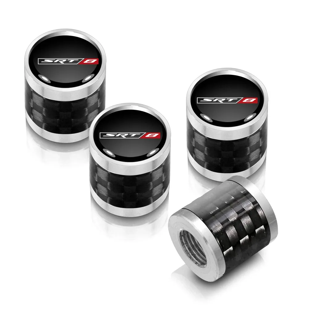Колпачки ниппелей Dodge SRT-8 логотип на черном фоне карабоновая окантовка серебристая — фото 1
