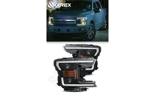 Фары проекторные светодиодные Jet Black LUXX для Ford F-150 XL/XLT 2018–2020, AlphaRex — фото 1