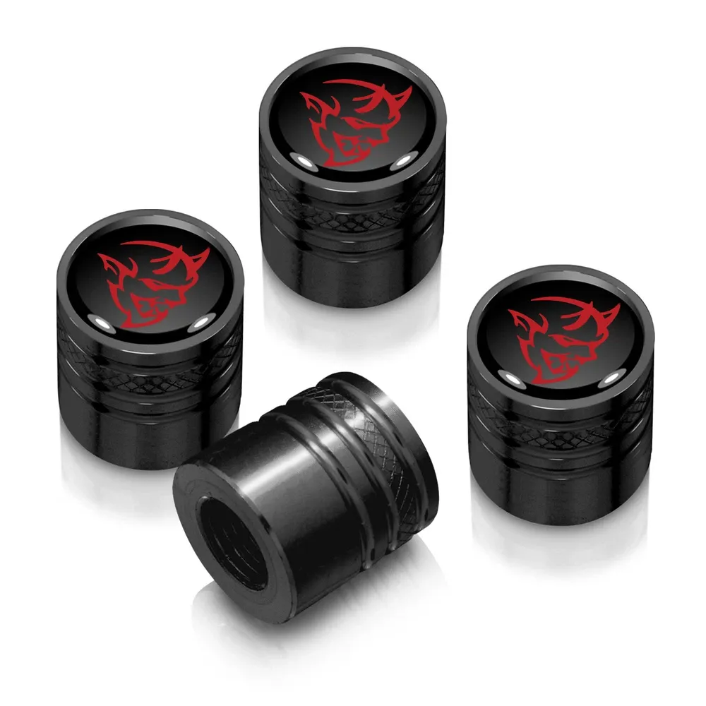 Колпачки ниппелей Dodge Demon красном корпусе логотип на черном фоне в черном корпусе Cylinder — фото 1