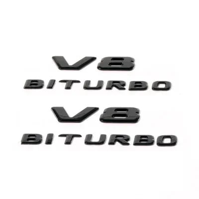 Комплект шильдиков V8 Biturbo на крылья Mercedes-Benz G-Класс W463A, черный глянцевый, 2 шт. — фото 1