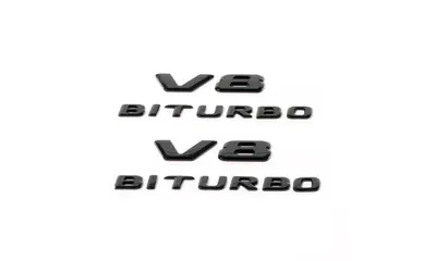 Комплект шильдиков V8 Biturbo на крылья Mercedes-Benz G-Класс W463A, черный глянцевый, 2 шт. — фото 1
