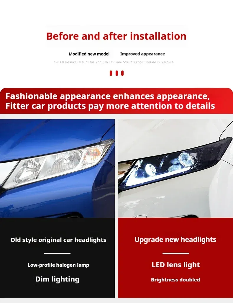 Фары передние LED с ходовыми огнями для Honda City (2015-2022), комплект, комплект, FT Carlight Carlight — фото 7
