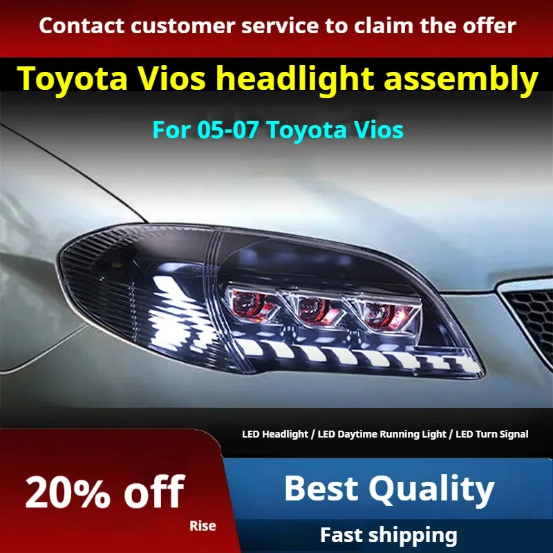Фары передние LED с ходовыми огнями для Toyota Vios (2005-2007), комплект, комплект, FT Carlight Carlight — фото 2