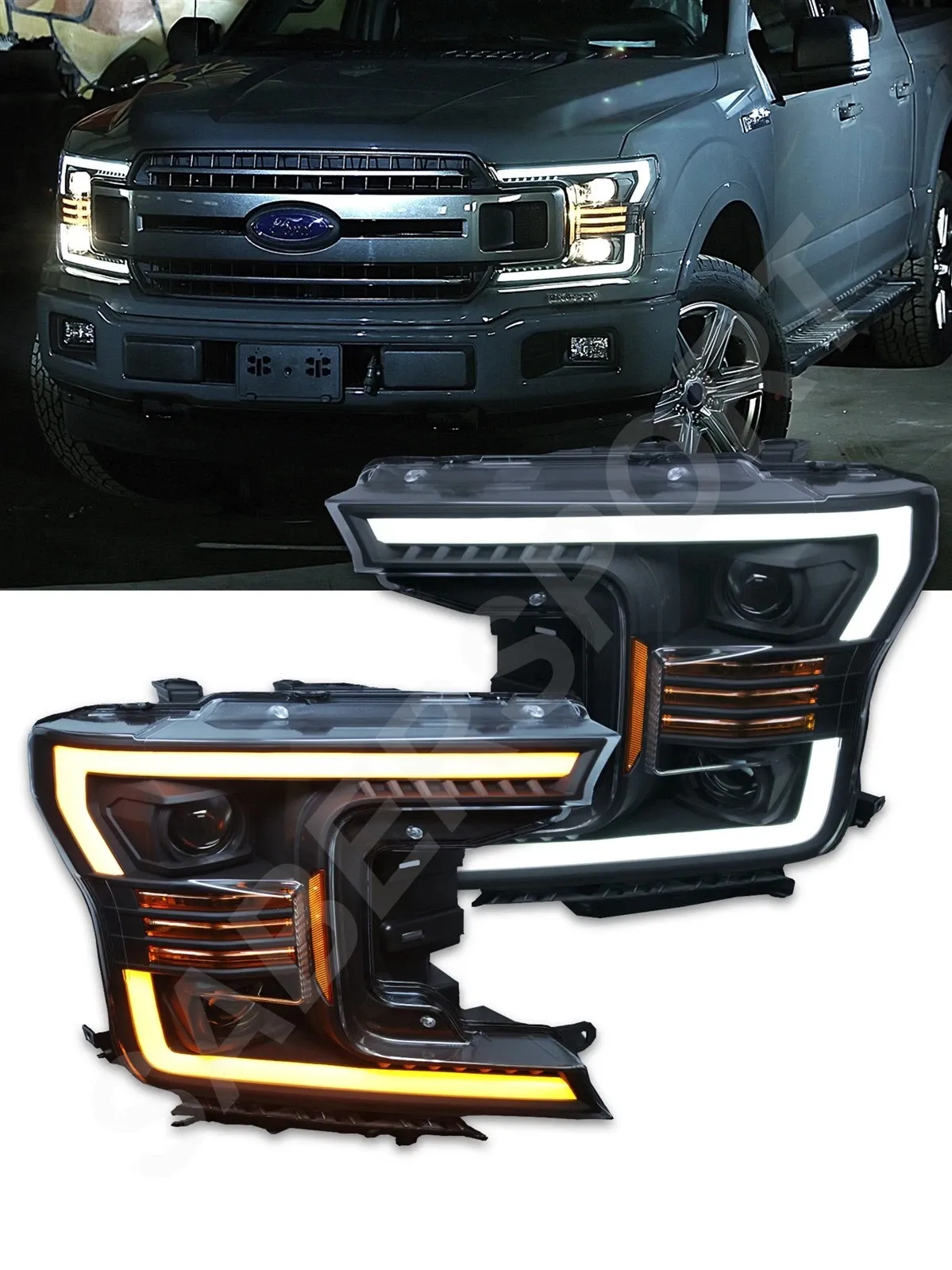 Фары проекторные галогеновые PRO для Ford F-150 XL/XLT 2018–2020, AlphaRex — фото 1