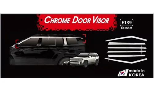 Chrome Window Visor E139 Sun Rain Vent Guard Silver 6P for Hyundai Santa Fe 2024- — фото 1