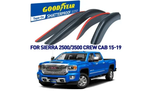 Дефлекторы боковых окон 2015-2019 GMC Sierra Crew Cab, накладные, GoodYear — фото 1