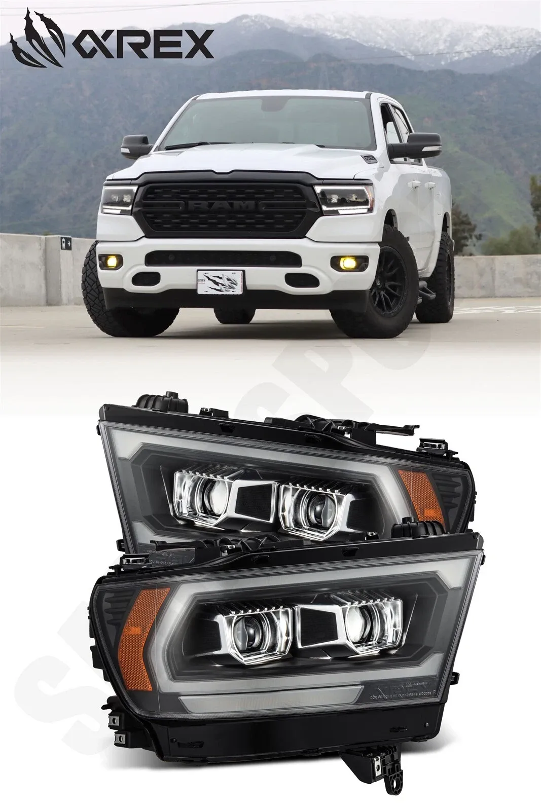 Фары Black Pro для Ram 1500 Tradesman & Big Horn 2019–2024, AlphaRex — фото 1