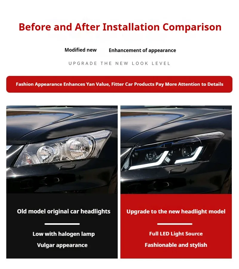 Фары передние LED с ходовыми огнями для Honda Accord 8 (2008-2013), комплект, комплект, FT Carlight Carlight — фото 7