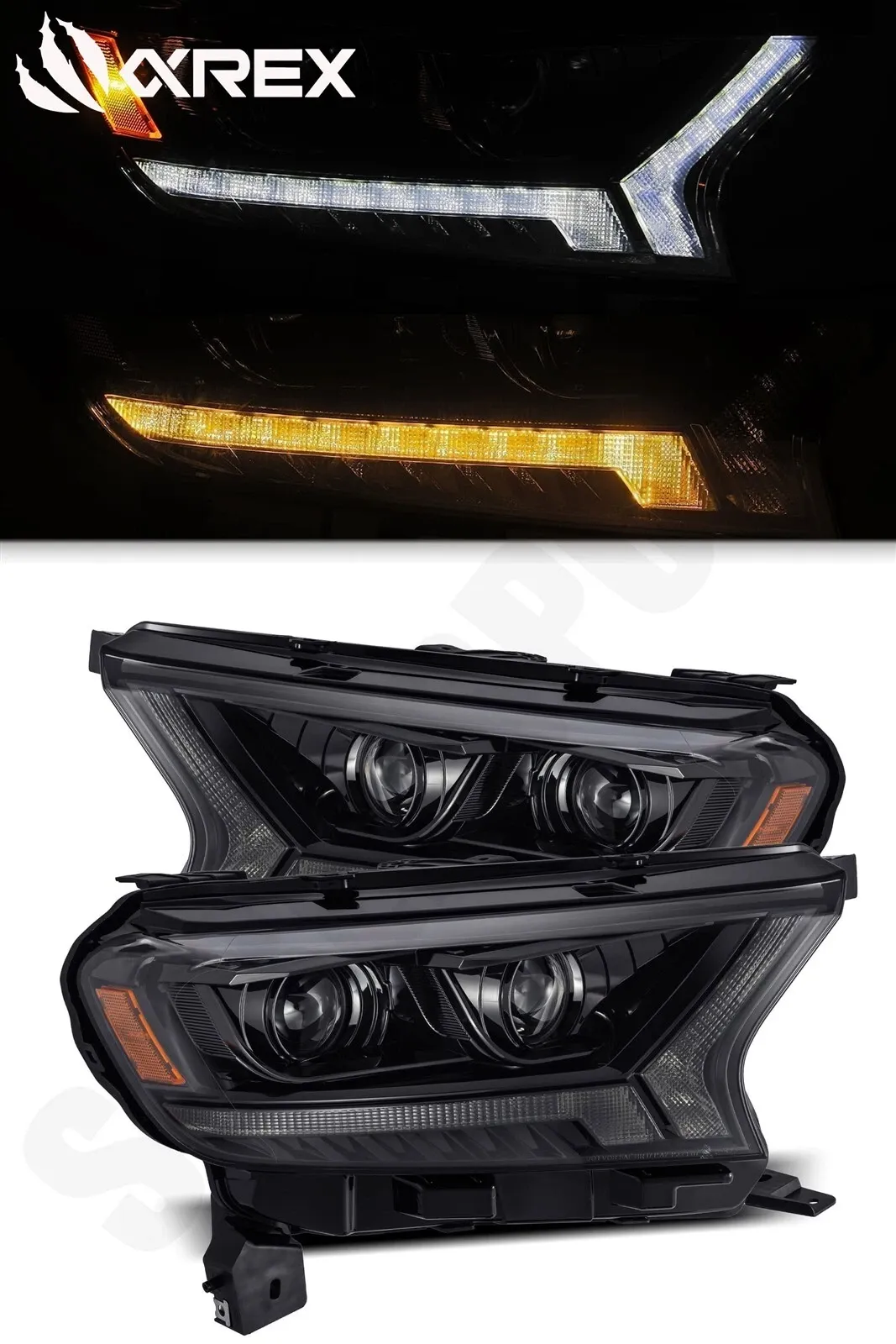 Фары проекторные Alpha-Black Pro для Ford Ranger XL/XLT 2019–2023, AlphaRex — фото 1