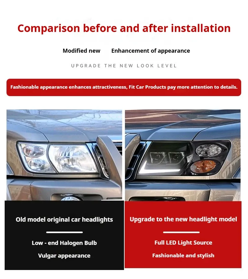 Фары передние LED с ходовыми огнями для Nissan Patrol Y61 (1999-2003), комплект, FT Carlight — фото 7