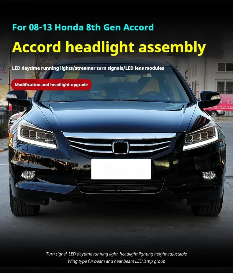 Фары передние LED с ходовыми огнями для Honda Accord 8 (2008-2013), комплект, FT Carlight — фото 4