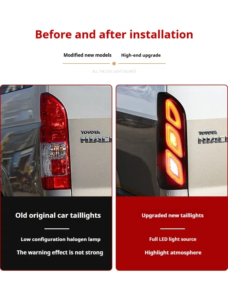 Задние LED-фонари динамический поворотник для Toyota Hiace (2005-2018), комплект, комплект, FT Carlight Carlight — фото 7
