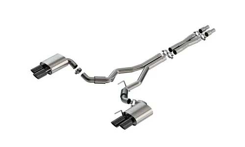 Выхлопная система Borla S-Type Cat-Back для Ford Mustang 5.0L V8 (2024, без активного выхлопа), насадки черные — фото 1