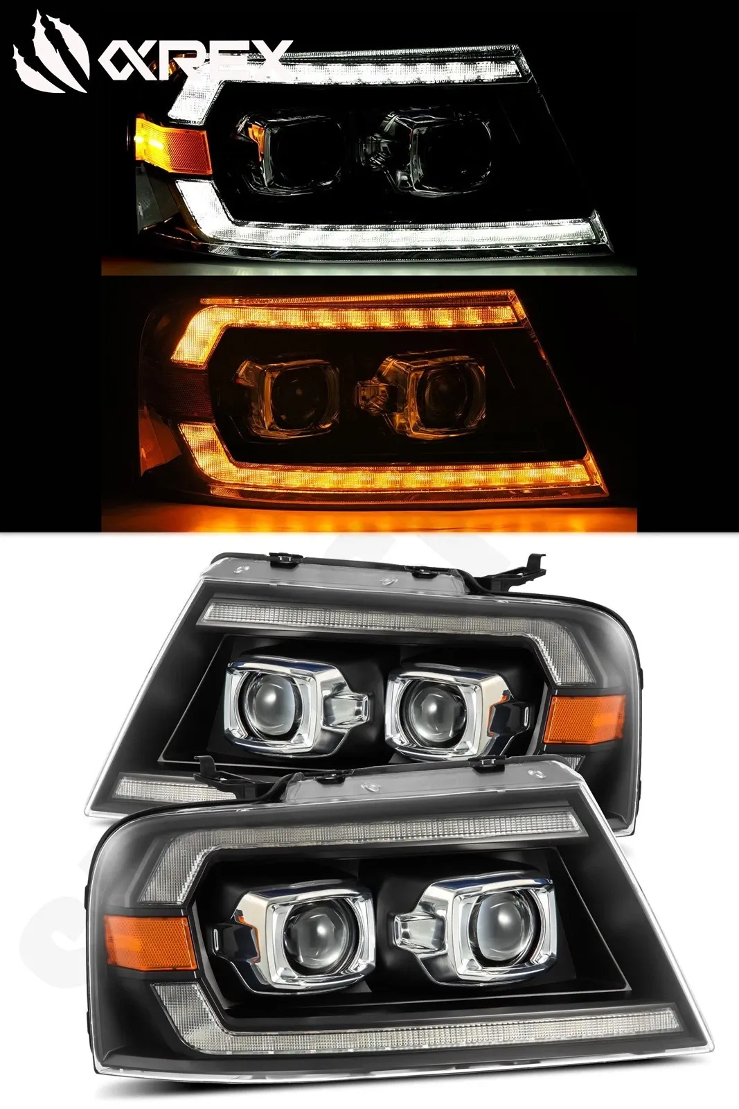 Фары светодиодные Black LUXX для Ford F-150 / Lincoln Mark LT 2004–2008, AlphaRex — фото 1
