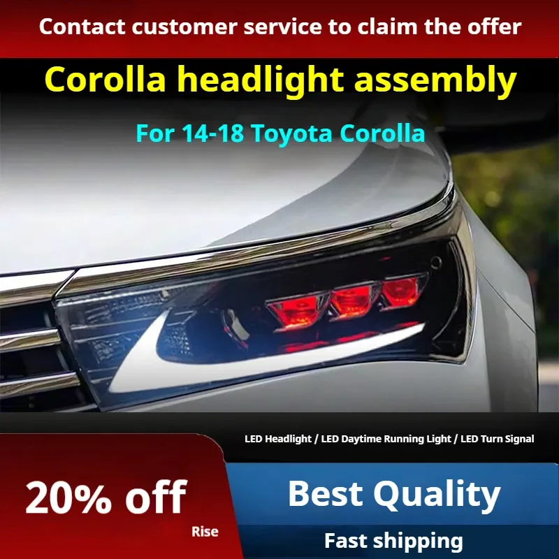 Фары передние LED с ходовыми огнями для Toyota Corolla (2014-2018), комплект, комплект, FT Carlight Carlight — фото 2