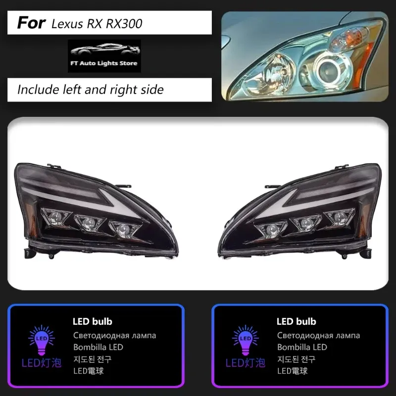 Фары передние LED с ходовыми огнями для Lexus RX300/RX350 (2003-2008), комплект, комплект, FT Carlight Carlight — фото 1