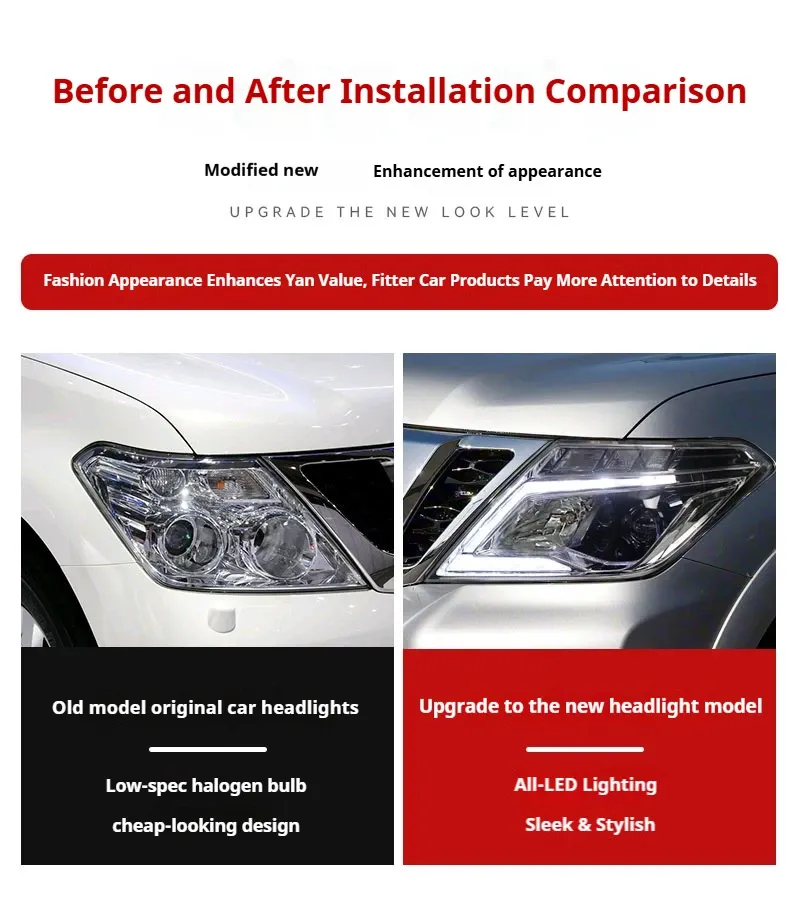 Фары передние LED с ходовыми огнями для Nissan Patrol Y62 (2012-2019), комплект, комплект, FT Carlight Carlight — фото 7
