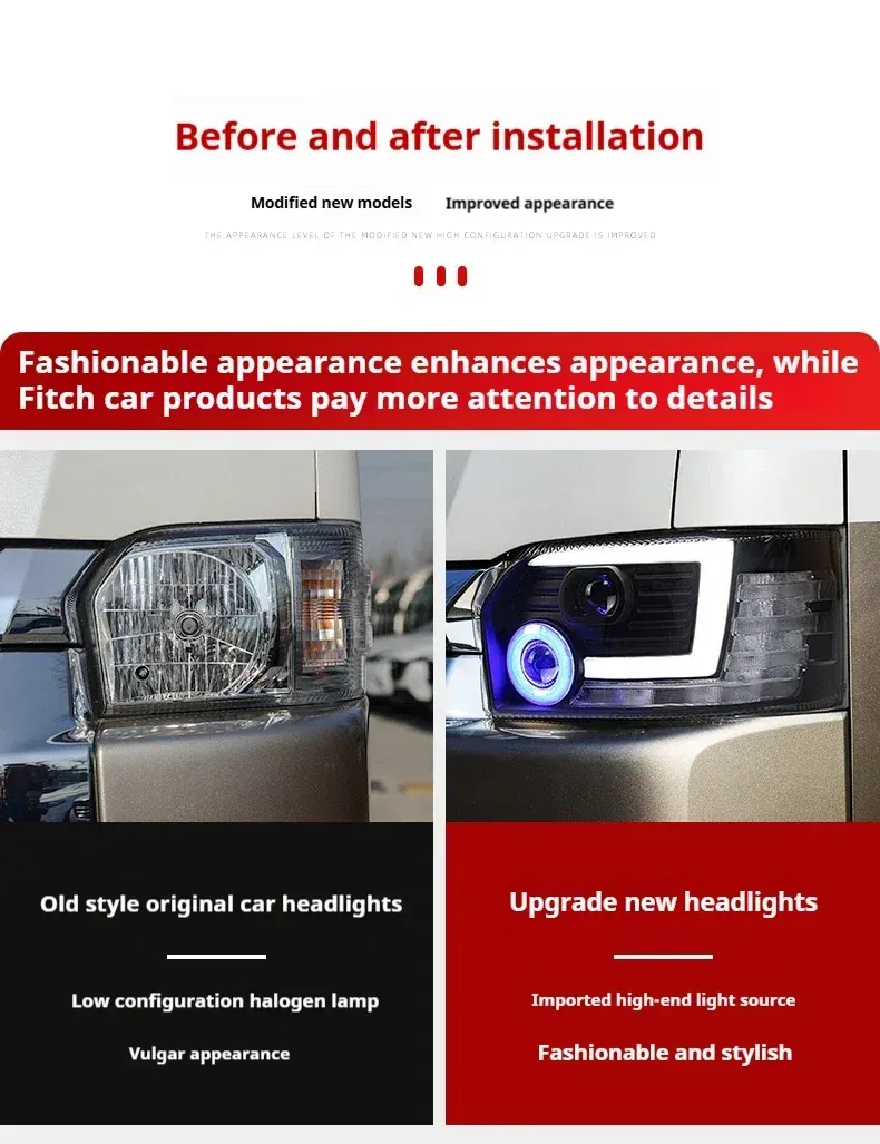Фары Full LED проектор ДХО для Toyota Hiace (2005-2018), комплект, комплект, FT Carlight Carlight — фото 4