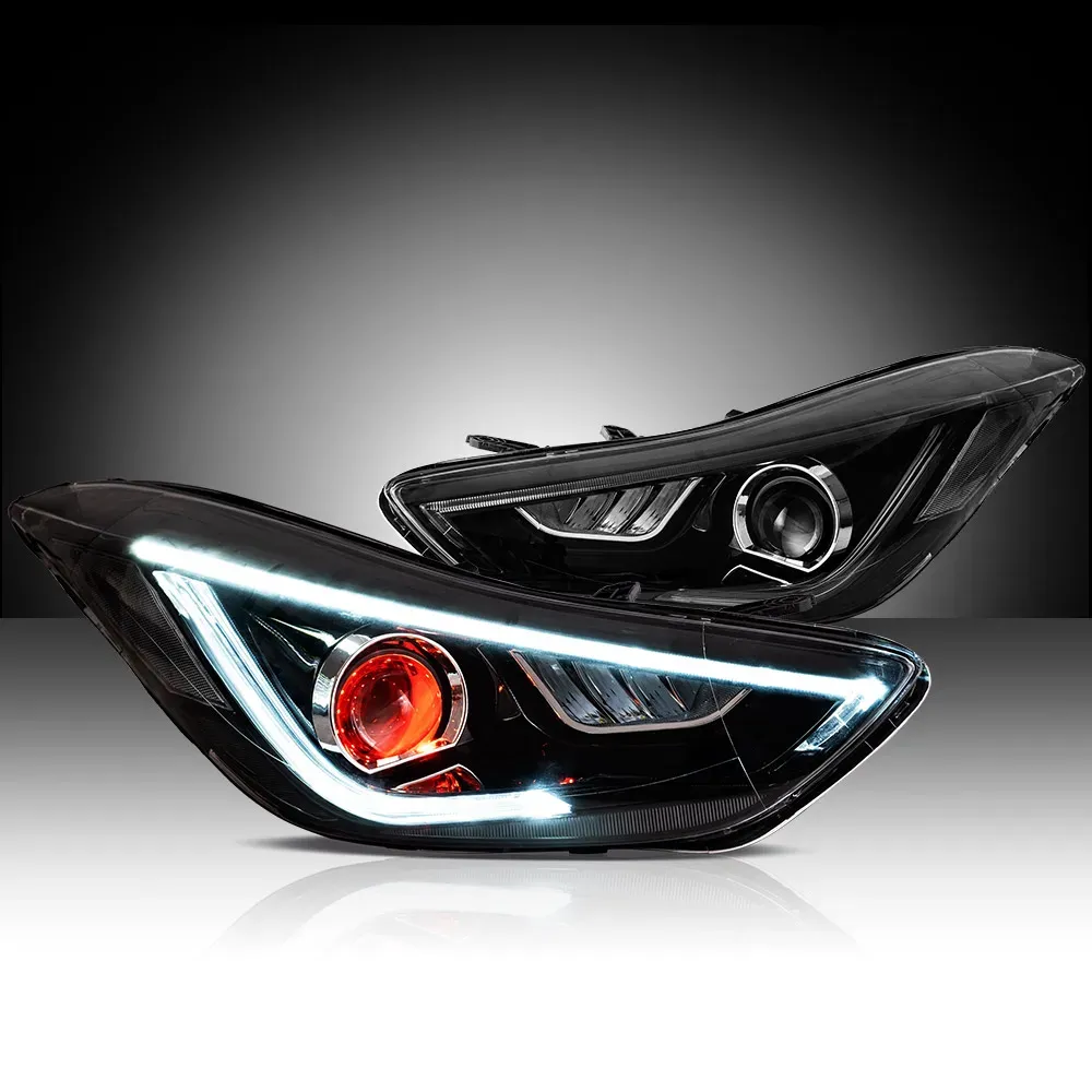 Фары VLAND двойной проектор демонические глаза черные для Hyundai Elantra MD/UD/JK (2011-2015) — фото 1