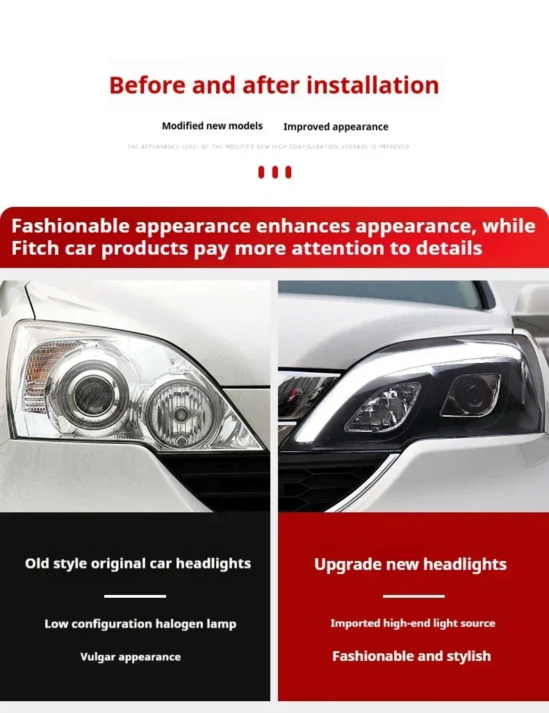 Фары передние LED с ходовыми огнями для Honda CR-V (2007-2011), комплект, комплект, FT Carlight Carlight — фото 6