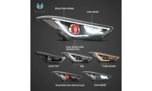 Фары VLAND двойной проектор демонические глаза черные для Hyundai Elantra MD/UD/JK (2011-2015) — фото 4