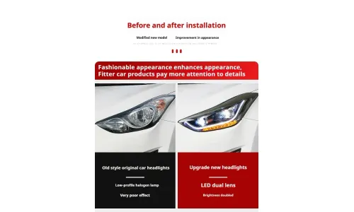 Фары передние LED с ходовыми огнями для Hyundai Elantra (2012-2018), комплект, FT Carlight — фото 7