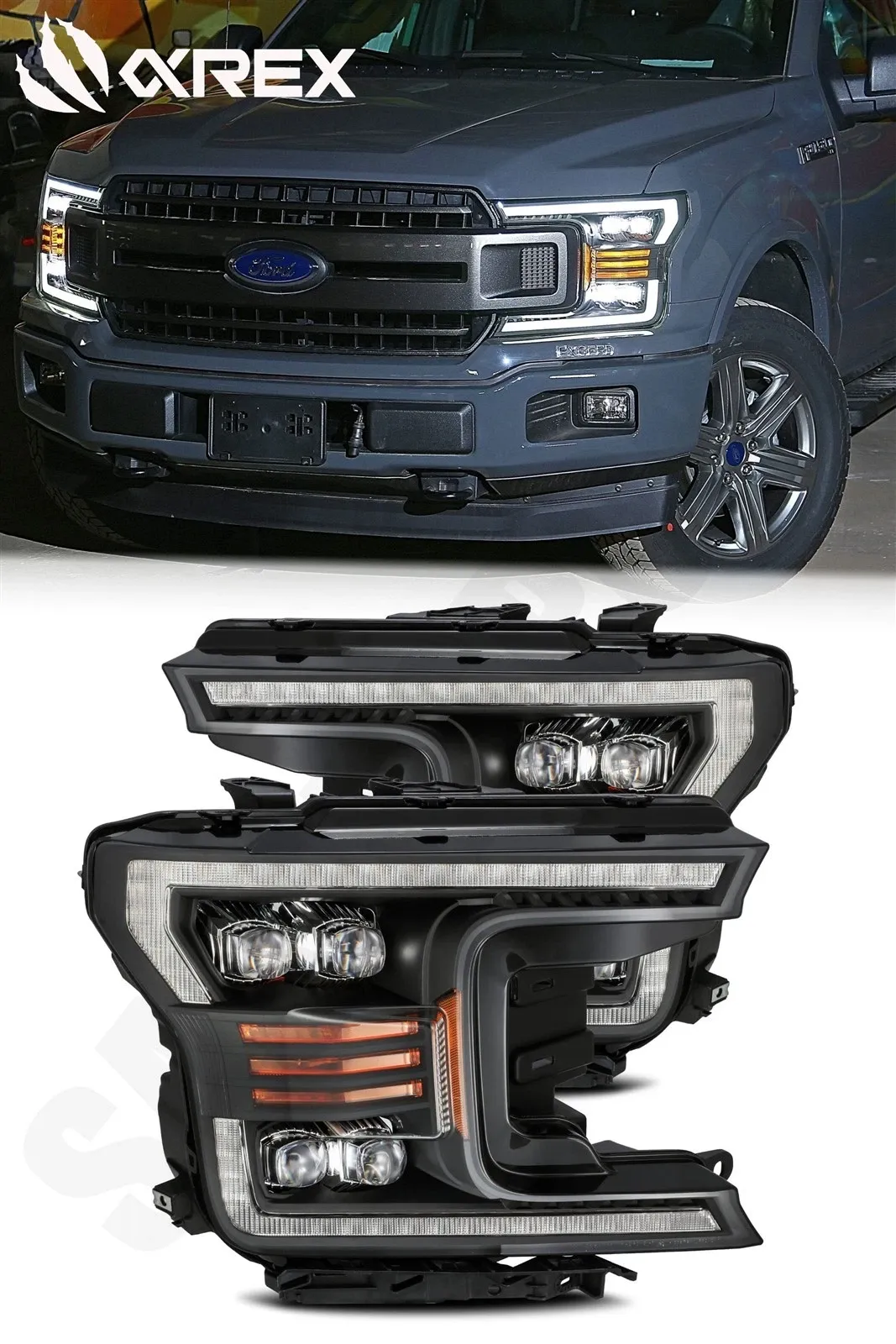 Фары проекторные светодиодные Black NOVA для Ford F-150 XL/XLT 2018–2020, AlphaRex — фото 1