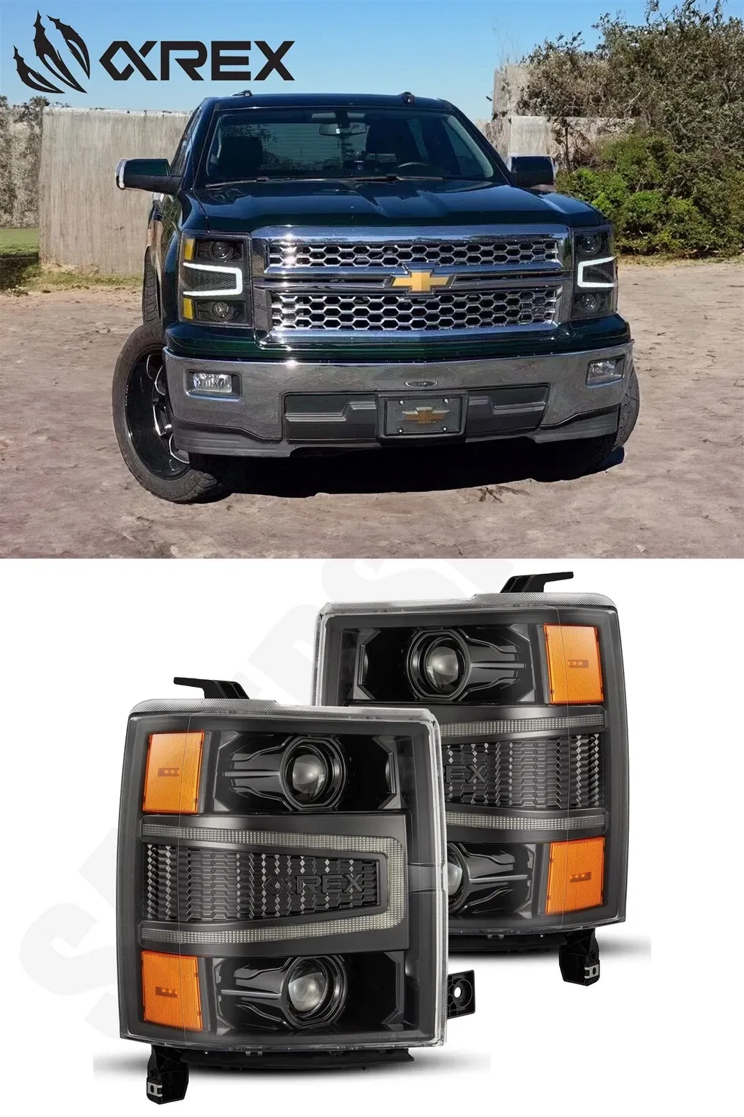 Фары проекторные Pro Alpha-Black для Chevy Silverado 1500 2014–2015, AlphaRex — фото 1