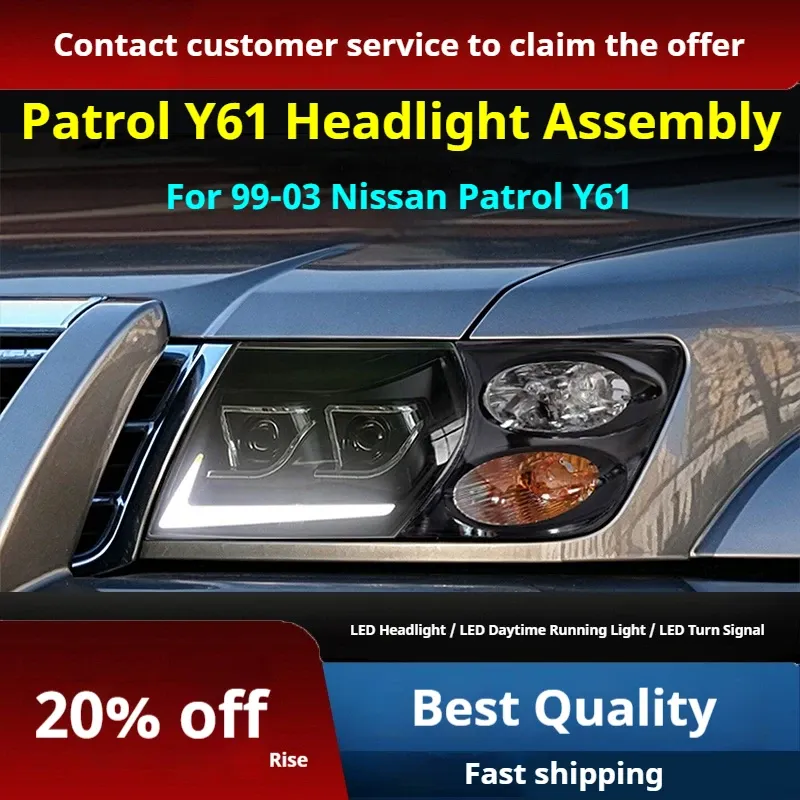 Фары передние LED с ходовыми огнями для Nissan Patrol Y61 (1999-2003), комплект, FT Carlight — фото 2