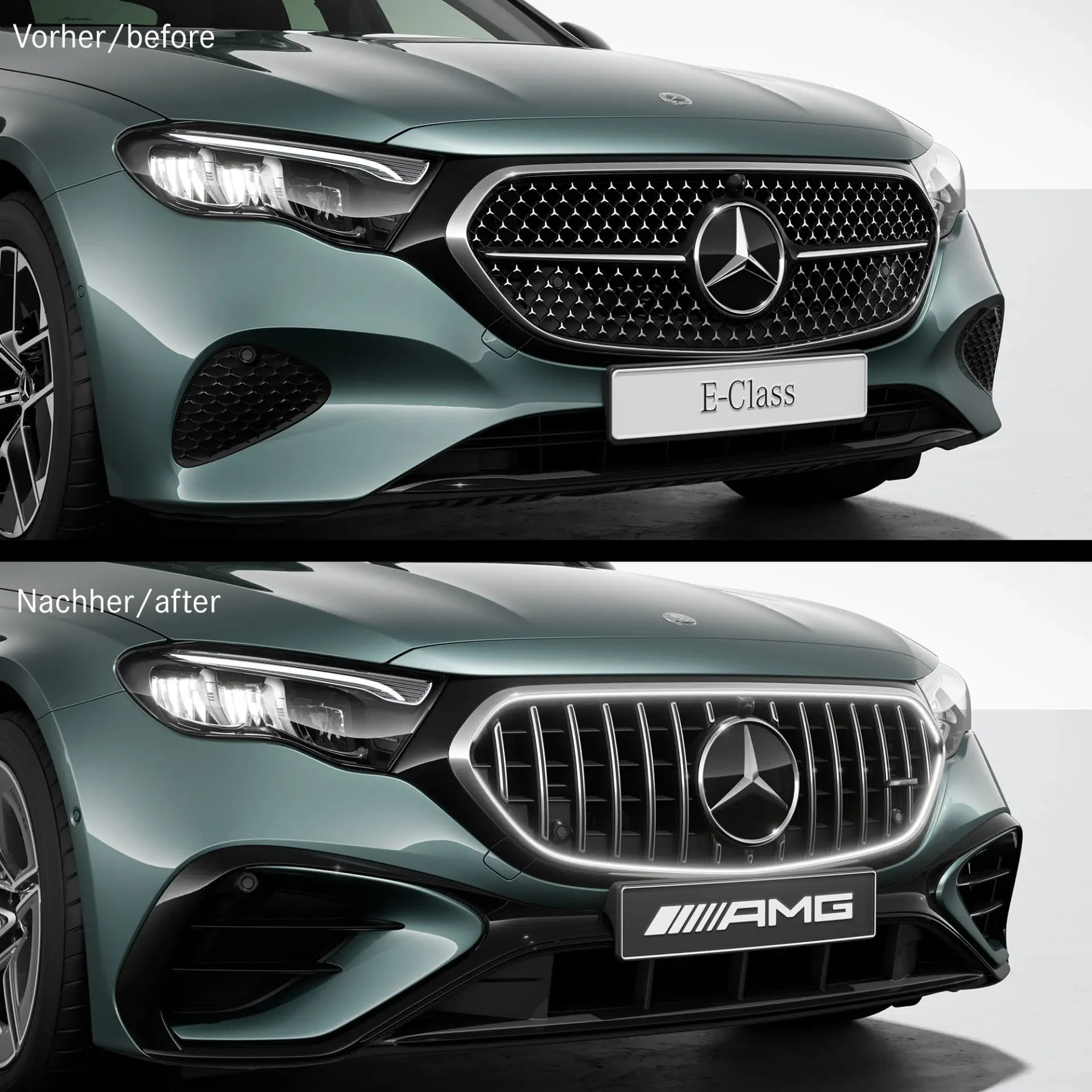 Комплект решетки Panamericana E 53 AMG с подсветкой Mercedes-Benz E-Класс W214, хром, Distronic 239/258, с камерой 360° — фото 5