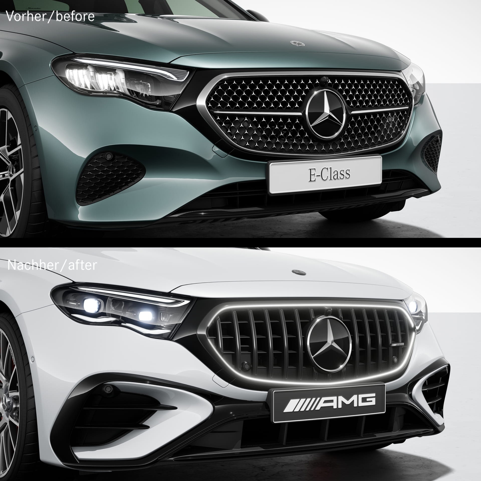 Комплект решетки Panamericana E 53 AMG с подсветкой Mercedes-Benz E-Класс W214, темный хром, Distronic 233, без камеры 360° — фото 5