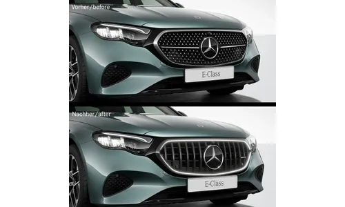 Комплект решетки Panamericana E 53 AMG с подсветкой Mercedes-Benz E-Класс W214 Avantgarde, темный хром, с камерой 360°, Distronic 233 — фото 3