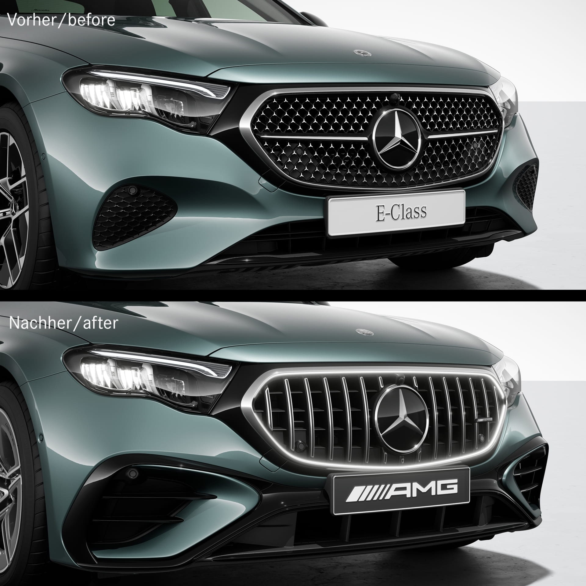 Комплект решетки Panamericana E 53 AMG с подсветкой Mercedes-Benz E-Класс W214, хром, Distronic 239/258, без камеры 360° — фото 5