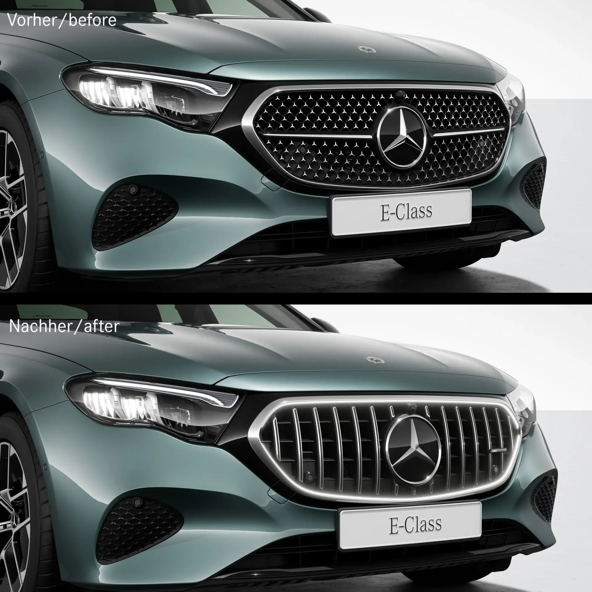Комплект решетки Panamericana E 53 AMG с подсветкой Mercedes-Benz E-Класс W214 Avantgarde, хром — фото 3