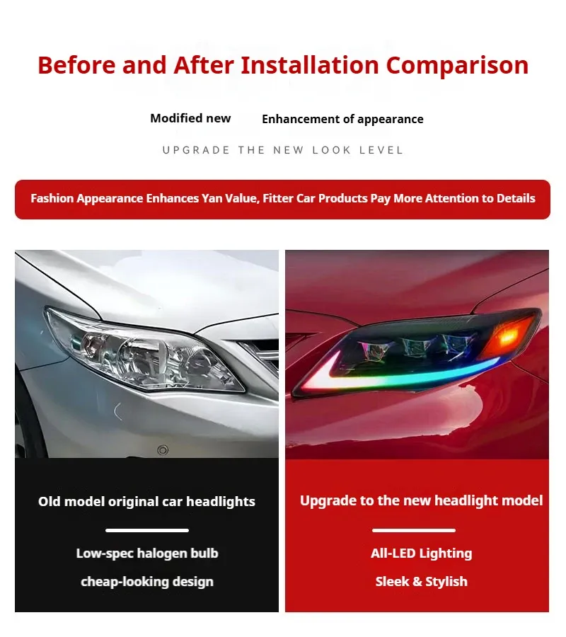 Фары передние LED с ходовыми огнями для Toyota Camry (2009-2011, США), комплект, комплект, FT Carlight Carlight — фото 7