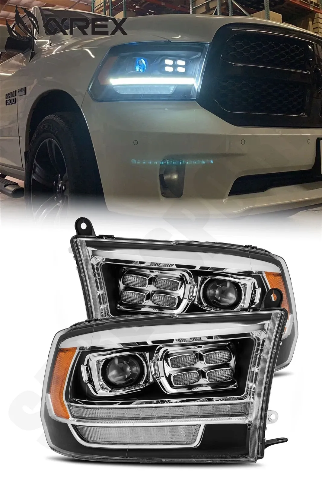 Фары проекторные светодиодные Black LUXX для Dodge Ram 1500 2009–2018, AlphaRex — фото 1