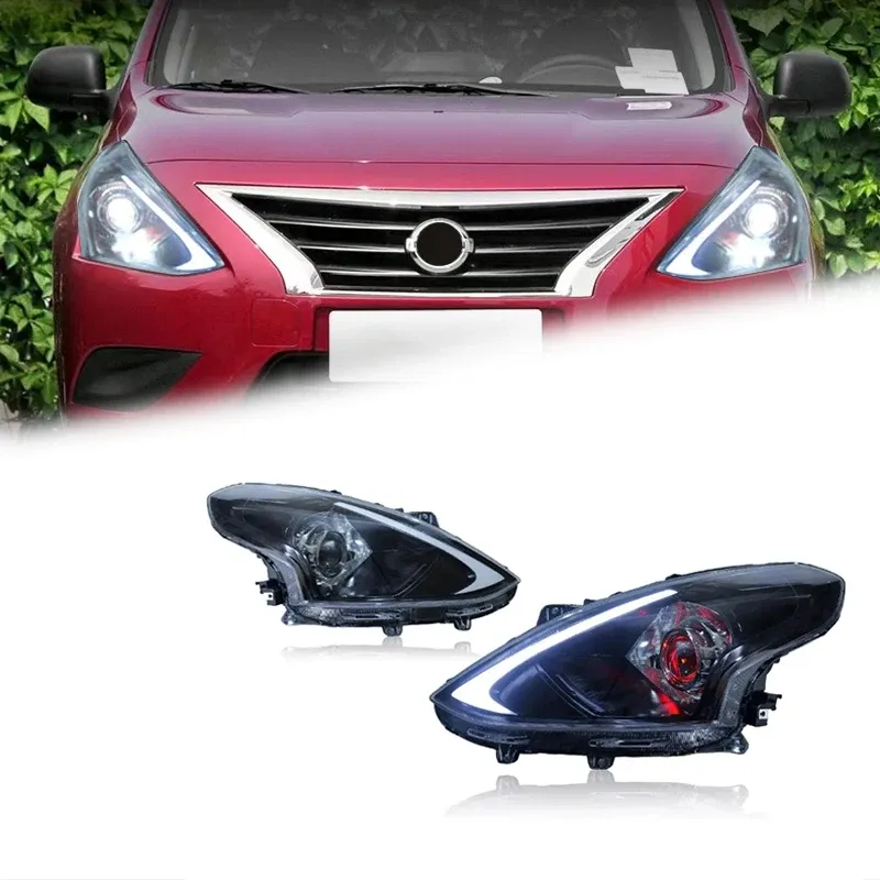Фары передние LED с ходовыми огнями для Nissan Sunny/Almera (2014-2016), комплект, комплект, FT Carlight Carlight — фото 1