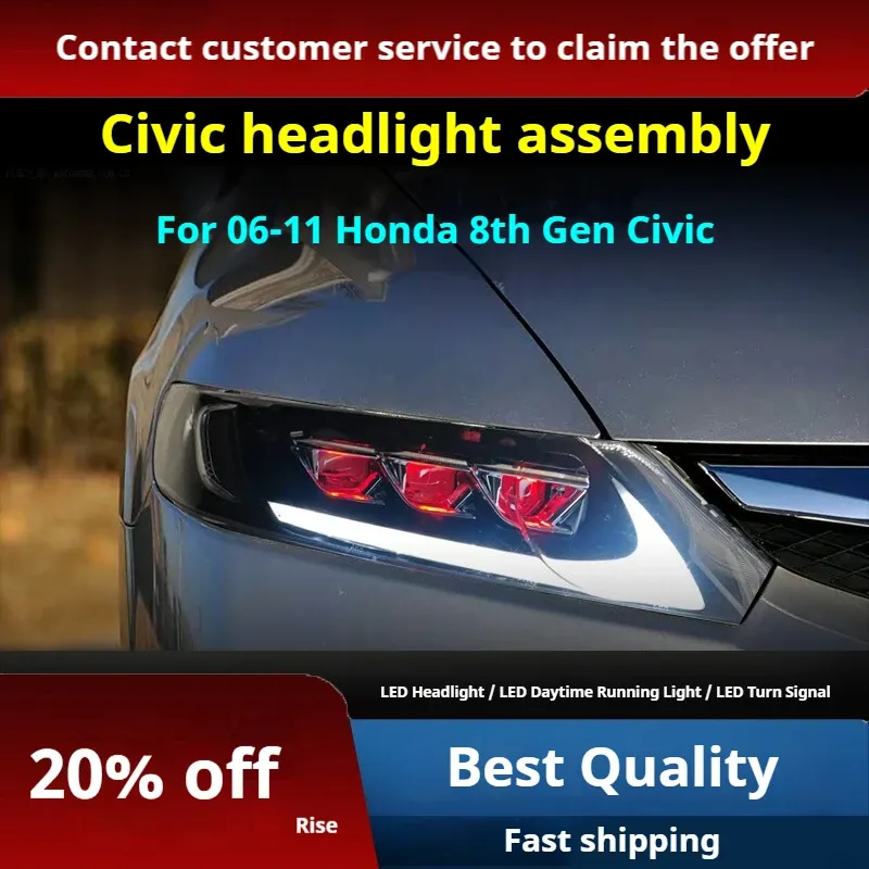 Фары передние LED с ходовыми огнями для Honda Civic 8 (2006-2011), комплект, FT Carlight — фото 2