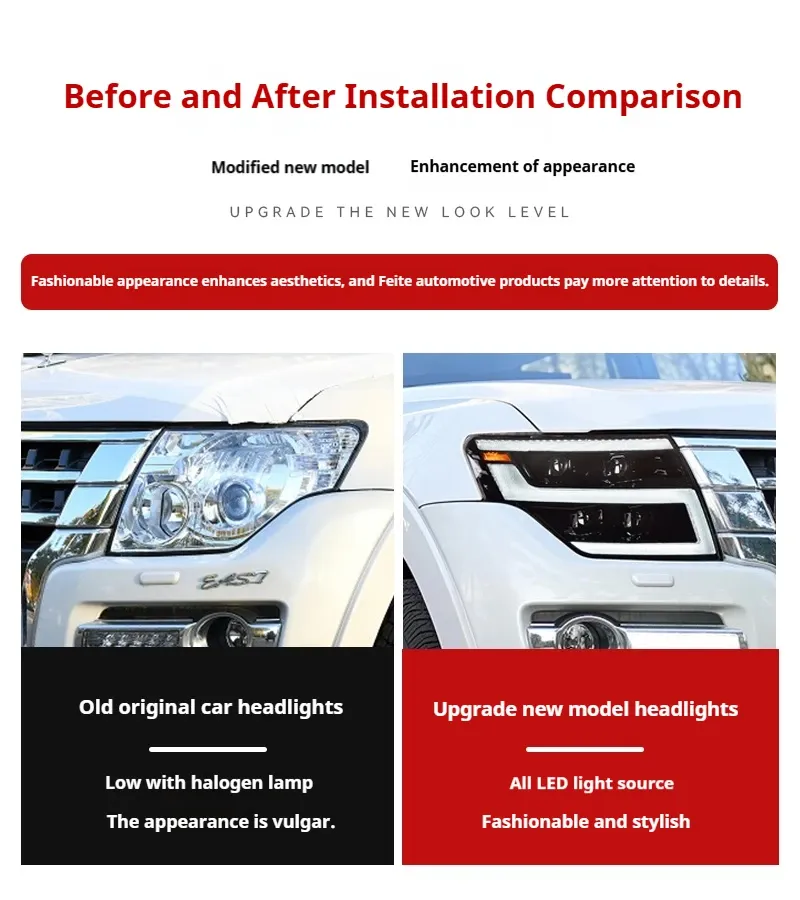 Фары передние LED с ходовыми огнями для Mitsubishi Pajero V97 (2005-2021), комплект, комплект, FT Carlight Carlight — фото 7