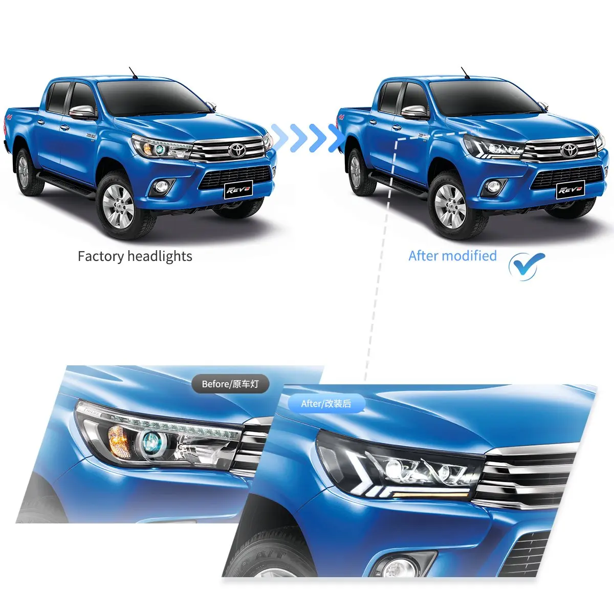 Фары VLAND двухлучевые проектор для Toyota Hilux 8 GUN125/GUN126R (2015-2020) — фото 6
