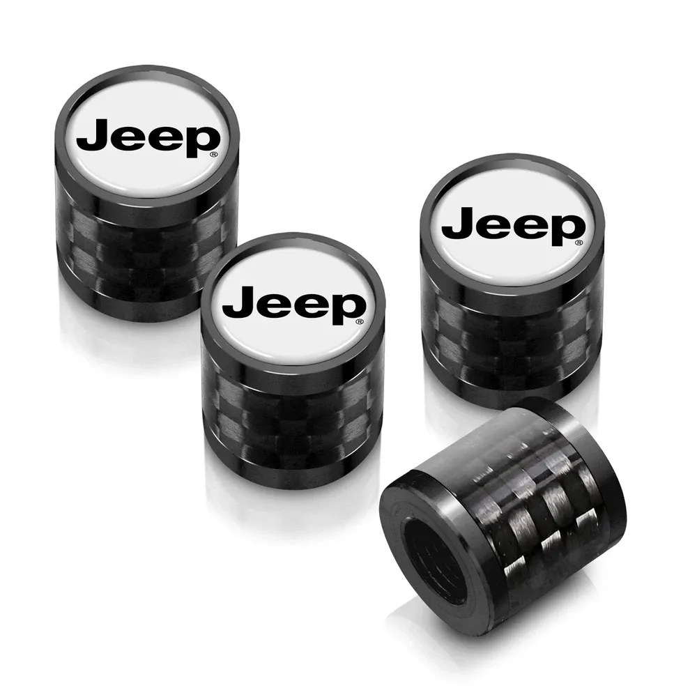 Колпачки ниппелей Jeep на белом фоне карбоновая окантовка черная — фото 1